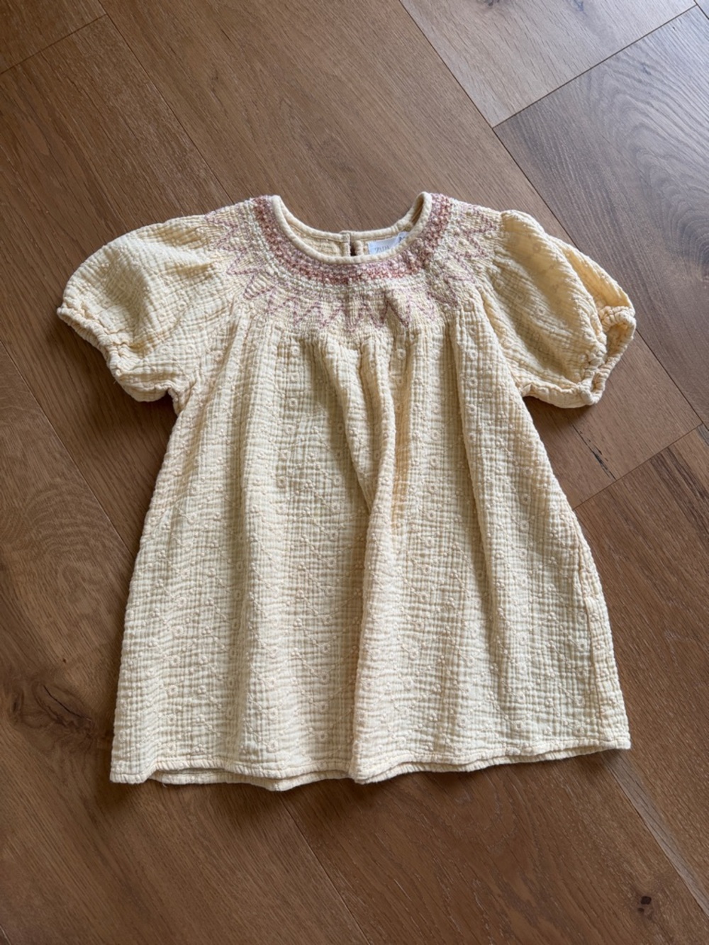 Zara Cream Blouse with Pink Smocked Yoke